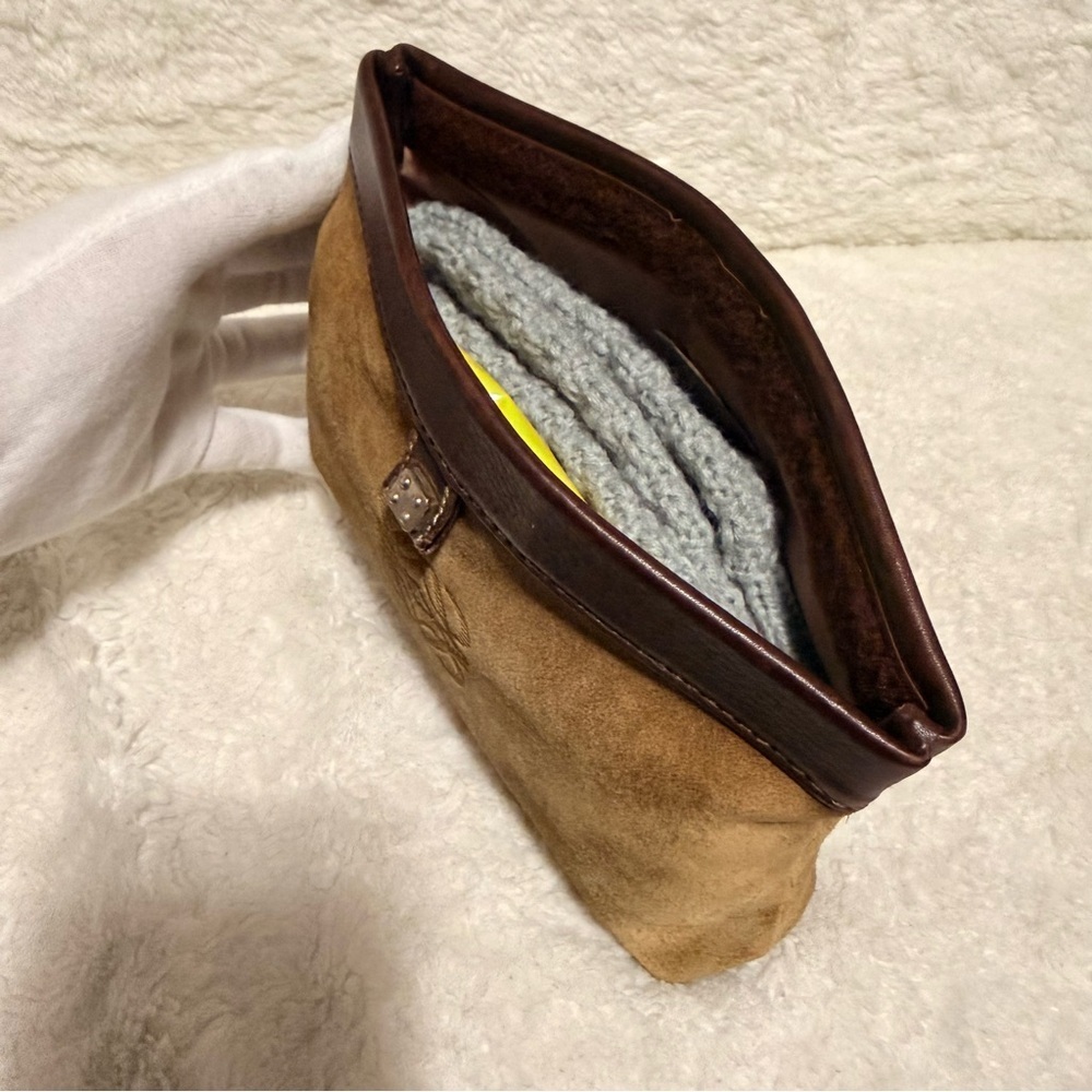 Loewe Tan and Brown Suede Cosmetic Bag - Picture 11 of 15